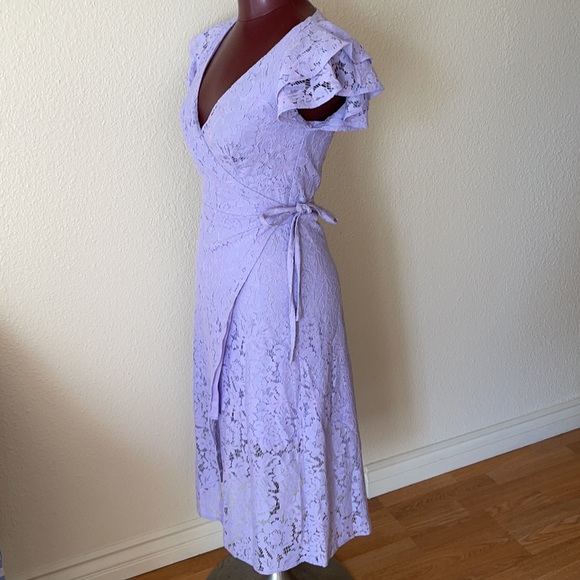 Ali&Jay Lace Ruffle Sleeve Wrap Midi Dress Lavender size Small - Picture 5 of 8